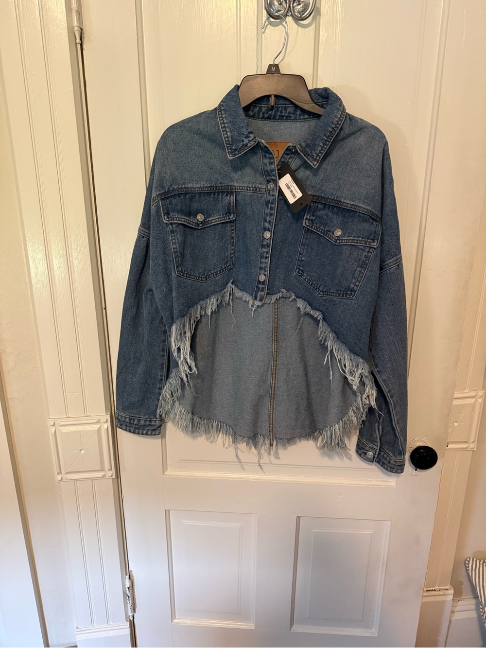 BBJ Hi Lo Frayed Hem Denim Jacket - Blue, size L